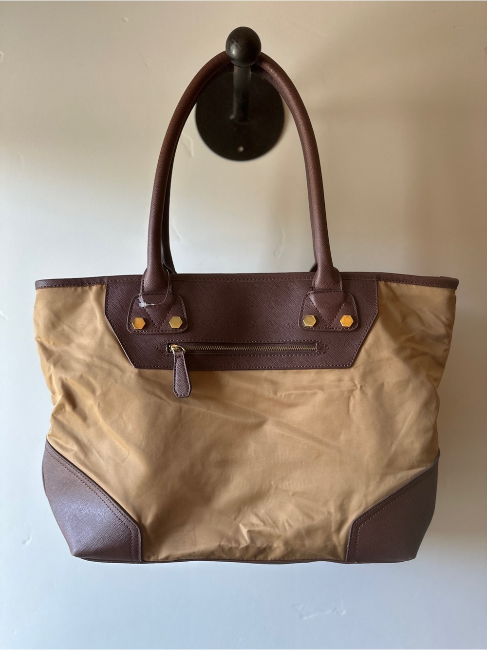 Charming Charlie Two-Tone Tan and Brown Tote